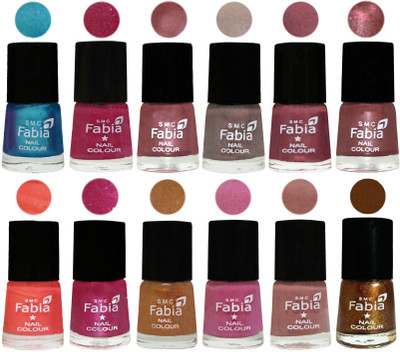 

Fabia Premium Lacquer Extra Shine Nail Polish Shades Of (12 Pcs Nail Polish) Denim-Hot Magenta-Lip-Light Beige-Dusty Pink-Dark Red Chrome-Peach-Light Magenta-Golden -Light Plum-Nude-Dark Golden(Pack of 12)