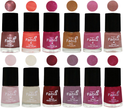 

Fabia Premium Collection 12 Piece Color Nail Polish Shades Dark Red Chrome-Peach-Light Magenta-Golden -Light Plum-Nude-Lychee-Light Cream-Maroon-Light Violet-Rani-Cherry Pink(Pack of 12)
