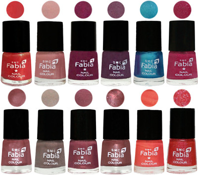 

Fabia Premium Collection 12 Piece Color Nail Polish Shades Red Orange-Shrimp Pastell-Cherry Blossom-Light Jam-Denim-Hot Magenta-Lip-Light Beige-Dusty Pink-Dark Red Chrome-Peach-Jerry Pink(Pack of 12)