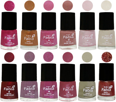 

Fabia Premium Collection 12 Piece Color Nail Polish Shades Light Magenta-Golden -Light Plum-Nude-Lychee-Light Cream-Maroon-Light Violet-Rani-Pink Maroonish-Oyster-Jerry Wine(Pack of 12)