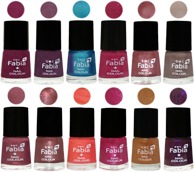 

Fabia Premium Shine & Glossy Nail Polish Collection Shades (12 Pcs Combo) Cherry Blossom-Light Jam-Denim-Hot Magenta-Lip-Light Beige-Dusty Pink-Dark Red Chrome-Peach-Light Magenta-Golden -Dark Purple(Pack of 12)