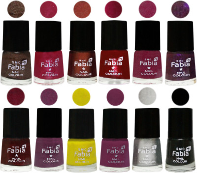 

Fabia Premium Lacquer Extra Shine Nail Polish Shades Of (12 Pcs Nail Polish) Dark Brown-Cherry Pink-Berry-Dark Magenta-Rose Pink-Dark Purple-Royal Red-Brinjal Purple-Yellow-Light purple-Silver-Black(Pack of 12)