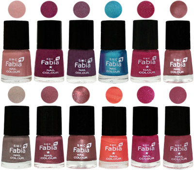 

Fabia Premium Shine & Glossy Nail Polish Collection Shades (12 Pcs Combo) Shrimp Pastell-Cherry Blossom-Light Jam-Denim-Hot Magenta-Lip-Light Beige-Dusty Pink-Dark Red Chrome-Peach-Light Magenta-Pink Maroonish(Pack of 12)