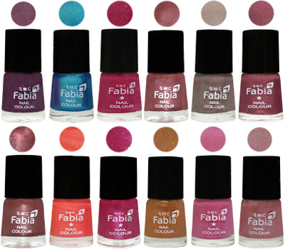 

Fabia Premium Lacquer Extra Shine Nail Polish Shades Of (12 Pcs Nail Polish) Light Jam-Denim-Hot Magenta-Lip-Light Beige-Dusty Pink-Dark Red Chrome-Peach-Light Magenta-Golden -Light Plum-Light pink(Pack of 12)