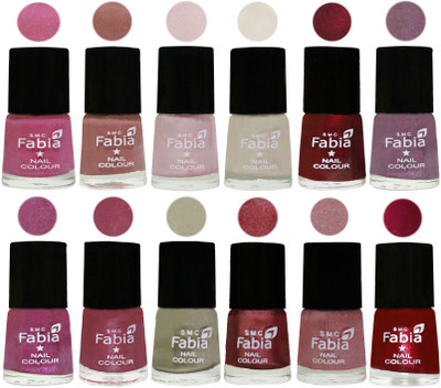 

Fabia Premium Collection 12 Piece Color Nail Polish Shades Light Plum-Nude-Lychee-Light Cream-Maroon-Light Violet-Rani-Pink Maroonish-Oyster-Nude Pink-Light pink-Dark Magenta(Pack of 12)