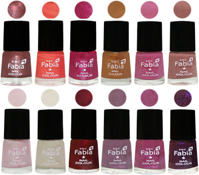 

Fabia Premium Lacquer Extra Shine Nail Polish Shades Of (12 Pcs Nail Polish) Dark Red Chrome-Peach-Light Magenta-Golden -Light Plum-Nude-Lychee-Light Cream-Maroon-Light Violet-Rani-Dark Purple(Pack of 12)
