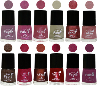 

Fabia Premium Shine & Glossy Nail Polish Collection Shades (12 Pcs Combo) Light Violet-Rani-Pink Maroonish-Oyster-Nude Pink-Light pink-Dark Brown-Cherry Pink-Berry-Dark Magenta-Rose Pink-Light purple(Pack of 12)