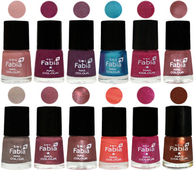 

Fabia Premium Collection 12 Piece Color Nail Polish Shades Shrimp Pastell-Cherry Blossom-Light Jam-Denim-Hot Magenta-Lip-Light Beige-Dusty Pink-Dark Red Chrome-Peach-Light Magenta-Light Jerry Coffee(Pack of 12)