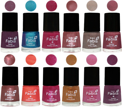 

Fabia Premium Collection 12 Piece Color Nail Polish Shades Light Jam-Denim-Hot Magenta-Lip-Light Beige-Dusty Pink-Dark Red Chrome-Peach-Light Magenta-Golden -Light Plum-Brinjal Purple(Pack of 12)