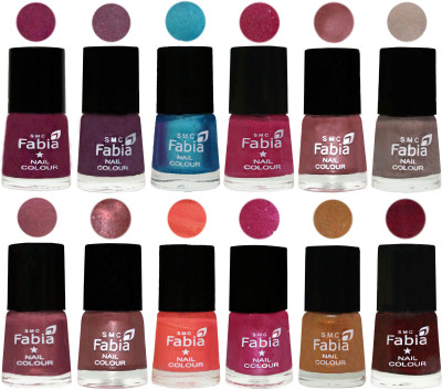 

Fabia Premium Collection 12 Piece Color Nail Polish Shades Cherry Blossom-Light Jam-Denim-Hot Magenta-Lip-Light Beige-Dusty Pink-Dark Red Chrome-Peach-Light Magenta-Golden -Royal Red(Pack of 12)