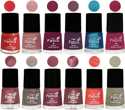 

Fabia Premium Shine & Glossy Nail Polish Collection Shades (12 Pcs Combo) Red Orange-Shrimp Pastell-Cherry Blossom-Light Jam-Denim-Hot Magenta-Lip-Light Beige-Dusty Pink-Dark Red Chrome-Peach-Oyster(Pack of 12)