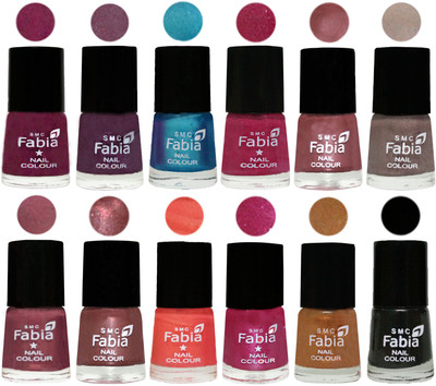 

Fabia Premium Shine & Glossy Nail Polish Collection Shades (12 Pcs Combo) Cherry Blossom-Light Jam-Denim-Hot Magenta-Lip-Light Beige-Dusty Pink-Dark Red Chrome-Peach-Light Magenta-Golden -Black(Pack of 12)
