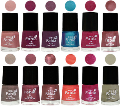 

Fabia Premium Collection 12 Piece Color Nail Polish Shades Shrimp Pastell-Cherry Blossom-Light Jam-Denim-Hot Magenta-Lip-Light Beige-Dusty Pink-Dark Red Chrome-Peach-Light Magenta-Oyster(Pack of 12)