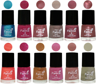 

Fabia Premium Collection 12 Piece Color Nail Polish Shades Denim-Hot Magenta-Lip-Light Beige-Dusty Pink-Dark Red Chrome-Peach-Light Magenta-Golden -Light Plum-Nude-Oyster(Pack of 12)