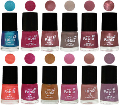 

Fabia Premium Collection 12 Piece Color Nail Polish Shades Denim-Hot Magenta-Lip-Light Beige-Dusty Pink-Dark Red Chrome-Peach-Light Magenta-Golden -Light Plum-Nude-Light Violet(Pack of 12)