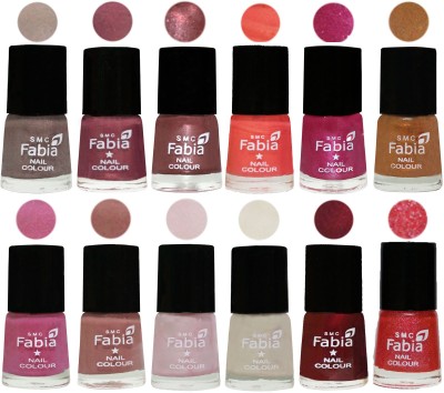 

Fabia Premium Lacquer Extra Shine Nail Polish Shades Of (12 Pcs Nail Polish) Light Beige-Dusty Pink-Dark Red Chrome-Peach-Light Magenta-Golden -Light Plum-Nude-Lychee-Light Cream-Maroon-Jerry Pink(Pack of 12)