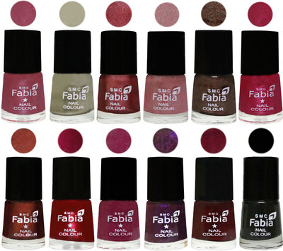 

Fabia Premium Shine & Glossy Nail Polish Collection Shades (12 Pcs Combo) Pink Maroonish-Oyster-Nude Pink-Light pink-Dark Brown-Cherry Pink-Berry-Dark Magenta-Rose Pink-Dark Purple-Royal Red-Black(Pack of 12)