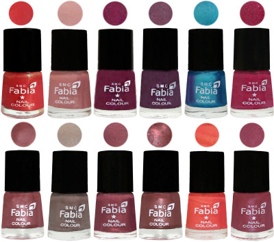 

Fabia Premium Lacquer Extra Shine Nail Polish Shades Of (12 Pcs Nail Polish) Red Orange-Shrimp Pastell-Cherry Blossom-Light Jam-Denim-Hot Magenta-Lip-Light Beige-Dusty Pink-Dark Red Chrome-Peach-Pink Maroonish(Pack of 12)