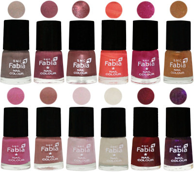 

Fabia Premium Shine & Glossy Nail Polish Collection Shades (12 Pcs Combo) Light Beige-Dusty Pink-Dark Red Chrome-Peach-Light Magenta-Golden -Light Plum-Nude-Lychee-Light Cream-Maroon-Dark Purple(Pack of 12)