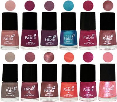 

Fabia Premium Shine & Glossy Nail Polish Collection Shades (12 Pcs Combo) Shrimp Pastell-Cherry Blossom-Light Jam-Denim-Hot Magenta-Lip-Light Beige-Dusty Pink-Dark Red Chrome-Peach-Light Magenta-Jerry Peach(Pack of 12)