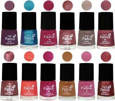 

Fabia Premium Collection 12 Piece Color Nail Polish Shades Light Jam-Denim-Hot Magenta-Lip-Light Beige-Dusty Pink-Dark Red Chrome-Peach-Light Magenta-Golden -Light Plum-Nude Pink(Pack of 12)
