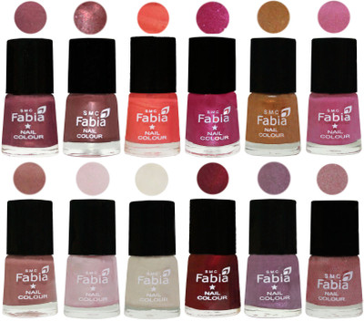 

Fabia Premium Shine & Glossy Nail Polish Collection Shades (12 Pcs Combo) Dusty Pink-Dark Red Chrome-Peach-Light Magenta-Golden -Light Plum-Nude-Lychee-Light Cream-Maroon-Light Violet-Light pink(Pack of 12)