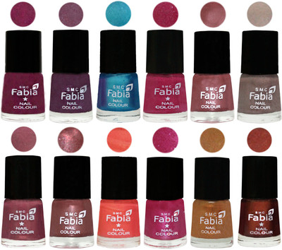

Fabia Premium Shine & Glossy Nail Polish Collection Shades (12 Pcs Combo) Cherry Blossom-Light Jam-Denim-Hot Magenta-Lip-Light Beige-Dusty Pink-Dark Red Chrome-Peach-Light Magenta-Golden -Berry(Pack of 12)