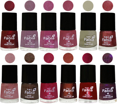 

Fabia Premium Shine & Glossy Nail Polish Collection Shades (12 Pcs Combo) Maroon-Light Violet-Rani-Pink Maroonish-Oyster-Nude Pink-Light pink-Dark Brown-Cherry Pink-Berry-Dark Magenta-Dark Purple(Pack of 12)