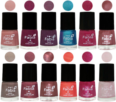 

Fabia Premium Collection 12 Piece Color Nail Polish Shades Shrimp Pastell-Cherry Blossom-Light Jam-Denim-Hot Magenta-Lip-Light Beige-Dusty Pink-Dark Red Chrome-Peach-Light Magenta-Lychee(Pack of 12)