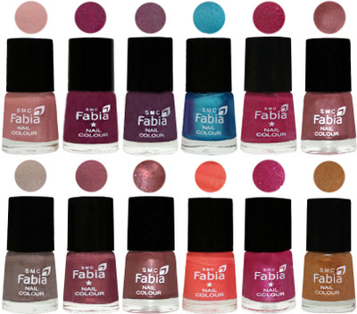 

Fabia Premium Collection 12 Piece Color Nail Polish Shades Shrimp Pastell-Cherry Blossom-Light Jam-Denim-Hot Magenta-Lip-Light Beige-Dusty Pink-Dark Red Chrome-Peach-Light Magenta-Golden(Pack of 12)
