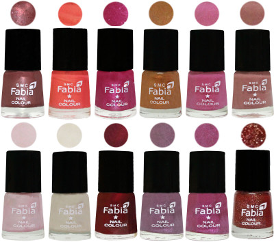 

Fabia Premium Shine & Glossy Nail Polish Collection Shades (12 Pcs Combo) Dark Red Chrome-Peach-Light Magenta-Golden -Light Plum-Nude-Lychee-Light Cream-Maroon-Light Violet-Rani-Jerry Wine(Pack of 12)