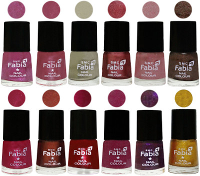 

Fabia Premium Shine & Glossy Nail Polish Collection Shades (12 Pcs Combo) Rani-Pink Maroonish-Oyster-Nude Pink-Light pink-Dark Brown-Cherry Pink-Berry-Dark Magenta-Rose Pink-Dark Purple-Jerry Golden(Pack of 12)