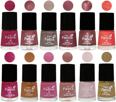 

Fabia Premium Collection 12 Piece Color Nail Polish Shades Hot Magenta-Lip-Light Beige-Dusty Pink-Dark Red Chrome-Peach-Light Magenta-Golden -Light Plum-Nude-Lychee-Light Golden(Pack of 12)