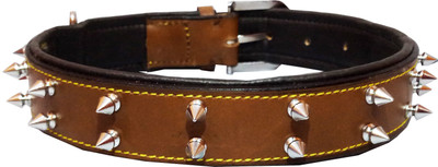 

Petshop7 Export Quality Genuine Leather Dog Collar with Spiked Studs 1.50" in - Xtra Large (Any One) (Brown) Dog Everyday Collar(, Brown