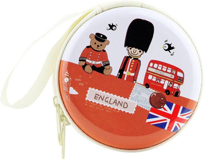 

MStick Round Zip Earphone Cable Earbuds SD Card Carrying Bag England Bear Coin Purse(White, Red), Red;white