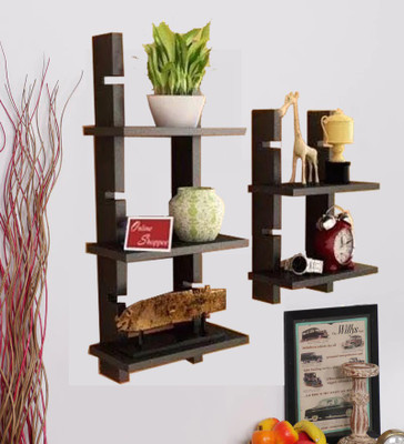 

Onlineshoppee Escalera 2 Pcs MDF Wall Shelf(Number of Shelves - 5, Black)