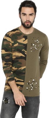 CAMPUS SUTRA Military Camouflage Men Round Neck Beige T-Shirt