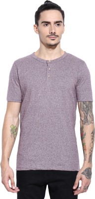 CAMPUS SUTRA Solid Men Round Neck Purple T-Shirt