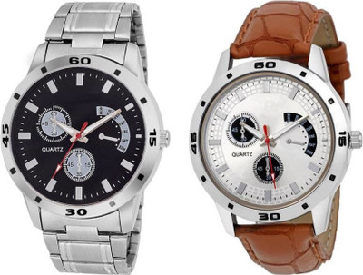 

Varni Retail Stunning Black Dial Metal Strap And White Chronograph Brown Strap Boys Watch For Men Watch - For Men