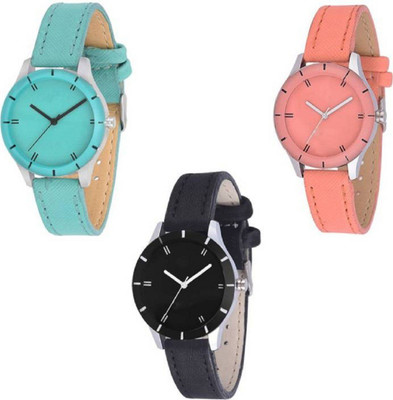 

Miss Perfect black ,Orange and green watches combo for women Watch - For Girls
