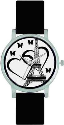 

KDS T01S05 Black Pu strap eiffel tower and love hearts with butterfly figurs watch for women Watch Watch - For Women