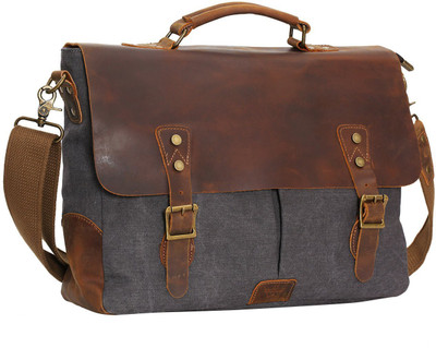 

STYLOLEATHERBAGS Stylo Leather Bag 15.6 Inch Messenger Bag for Mens Vintage Canvas Leather Laptop Messenger bags men Business Briefcase Vintage Large Shoulder Bag School College Satchel (Gray) Messenger Bag(Grey, 16 inch)