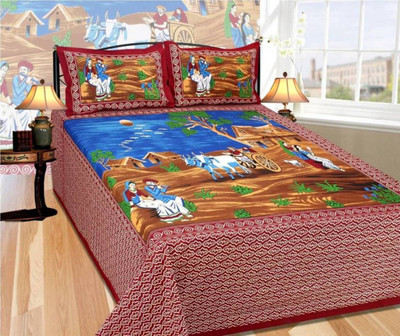 

OM DECOR 180 TC Cotton Double Printed Bedsheet(Pack of 1, Red)
