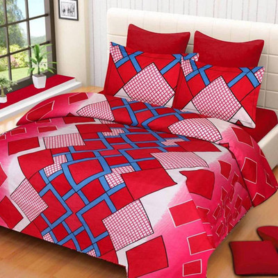 

OM DECOR 180 TC Cotton Double Printed Bedsheet(Pack of 1, Red)