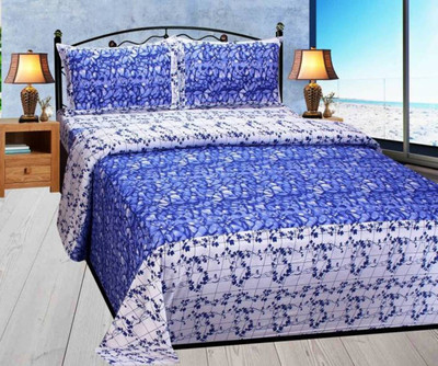 

OM DECOR 180 TC Cotton Double Printed Bedsheet(Pack of 1, Blue)