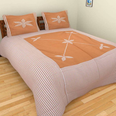 

OM DECOR 180 TC Cotton Double Printed Bedsheet(Pack of 1, Orange)