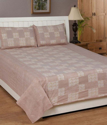 

OM DECOR 180 TC Cotton Double Printed Bedsheet(Pack of 1, Brown)
