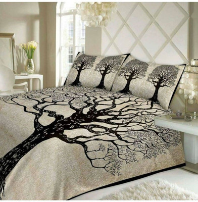 

OM DECOR 180 TC Cotton Double Printed Bedsheet(Pack of 1, Black)