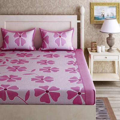 

OM DECOR 180 TC Cotton Double Printed Bedsheet(Pack of 1, Purple)