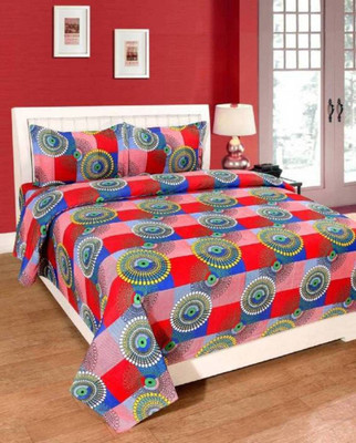 

OM DECOR 180 TC Cotton Double Printed Bedsheet(Pack of 1, Red)